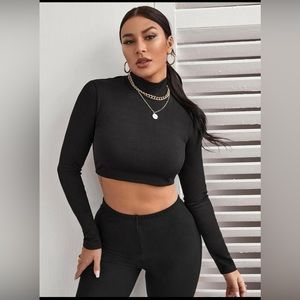 Shein black strapped cropped top long sleeve top